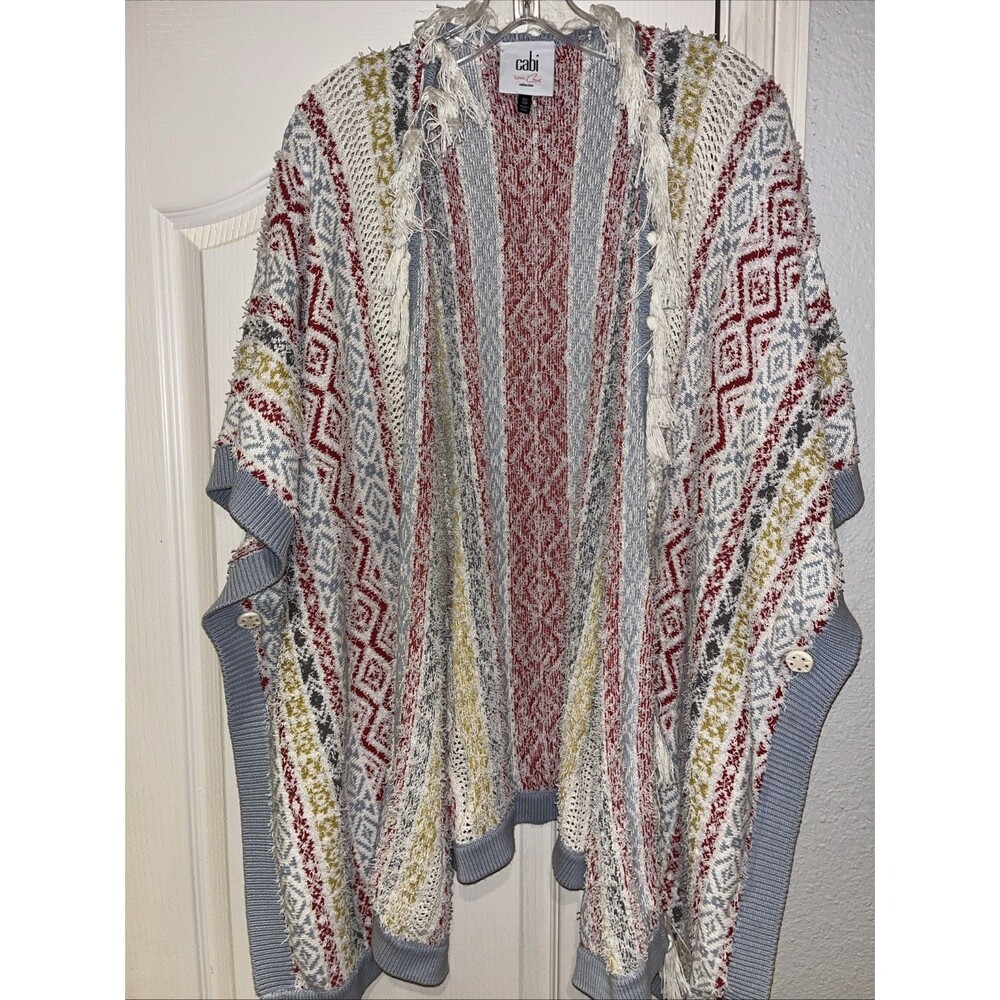 CAbi #5001 Siesta Poncho Fringe Sweater Cardigan XS/Small Colorful Boho - Picture 2 of 7